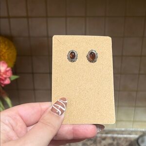 Elegant Vintage Silver and Brown Stud Earrings